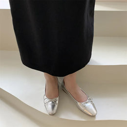KissICON Flats Shoes for Women Luxury Silver Ballet Shoes