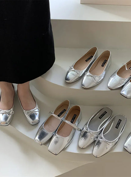 KissICON Flats Shoes for Women Luxury Silver Ballet Shoes