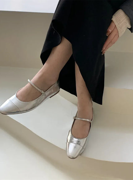 KissICON Flats Shoes for Women Luxury Silver Ballet Shoes