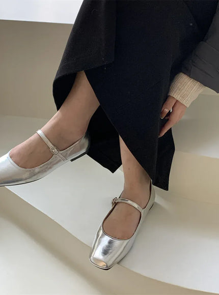 KissICON Flats Shoes for Women Luxury Silver Ballet Shoes
