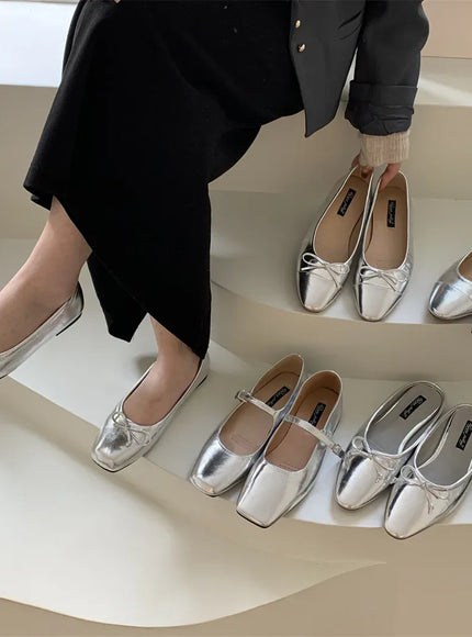 KissICON Flats Shoes for Women Luxury Silver Ballet Shoes
