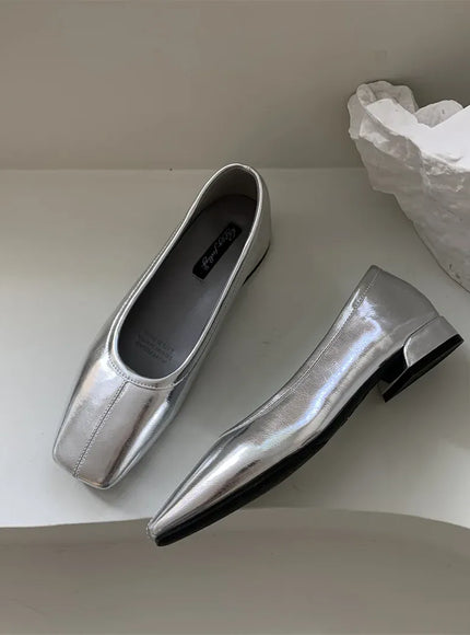 KissICON Flats Shoes for Women Luxury Silver Ballet Shoes