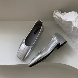 KissICON Flats Shoes for Women Luxury Silver Ballet Shoes