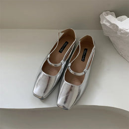 KissICON Flats Shoes for Women Luxury Silver Ballet Shoes