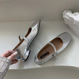 KissICON Flats Shoes for Women Luxury Silver Ballet Shoes