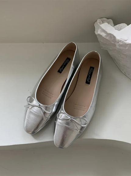 KissICON Flats Shoes for Women Luxury Silver Ballet Shoes