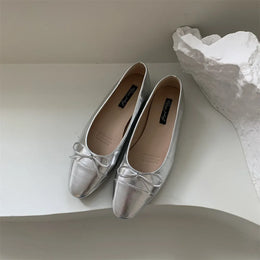 KissICON Flats Shoes for Women Luxury Silver Ballet Shoes