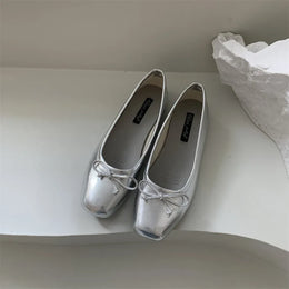 KissICON Flats Shoes for Women Luxury Silver Ballet Shoes