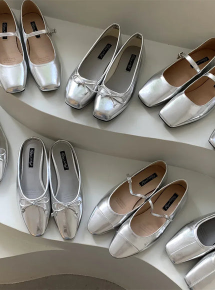 KissICON Flats Shoes for Women Luxury Silver Ballet Shoes