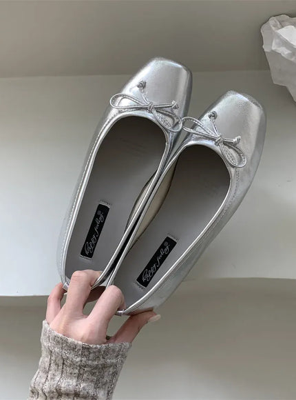 KissICON Flats Shoes for Women Luxury Silver Ballet Shoes