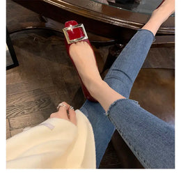KissICON Flats Women's Shoes Patent Leather Square Buckle Shoes