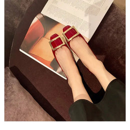 KissICON Flats Women's Shoes Patent Leather Square Buckle Shoes
