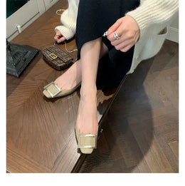 KissICON Flats Women's Shoes Patent Leather Square Buckle Shoes