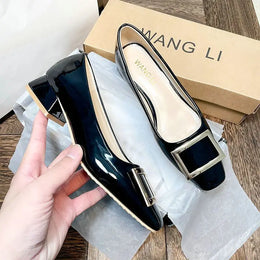 KissICON Flats Women's Shoes Patent Leather Square Buckle Shoes