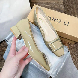 KissICON Flats Women's Shoes Patent Leather Square Buckle Shoes