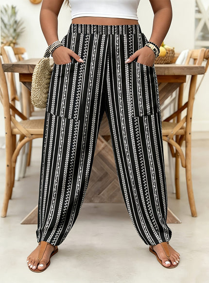 jkthpu-45 Flattering Plus Size Vintage Striped HighWaisted Casual Pants