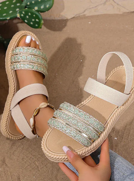 KissICON Flock Decor Flat Sandals for Women Plus Size
