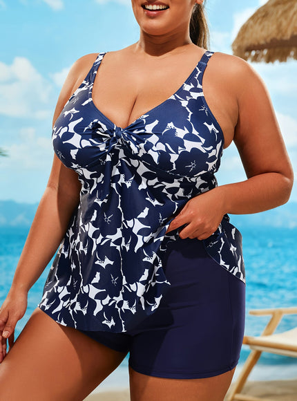 KissICON Floral Curve Vneck Tankini – Laceup Detail