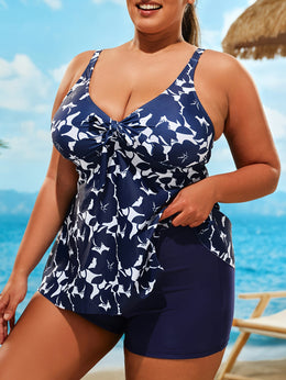 KissICON Floral Curve Vneck Tankini – Laceup Detail