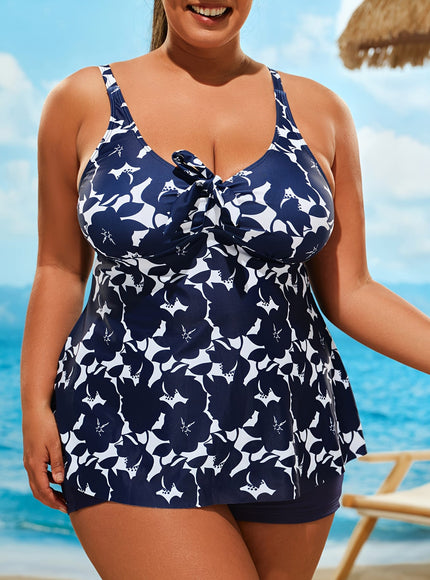 KissICON Floral Curve Vneck Tankini – Laceup Detail