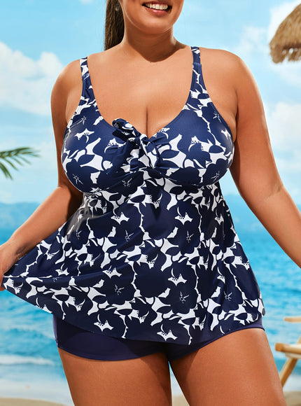 KissICON Floral Curve Vneck Tankini – Laceup Detail