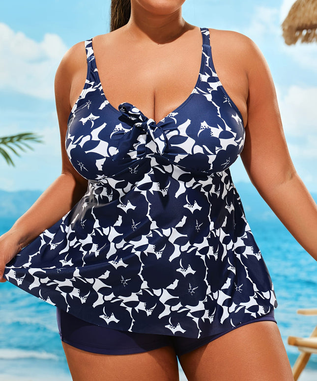KissICON Floral Curve Vneck Tankini – Laceup Detail