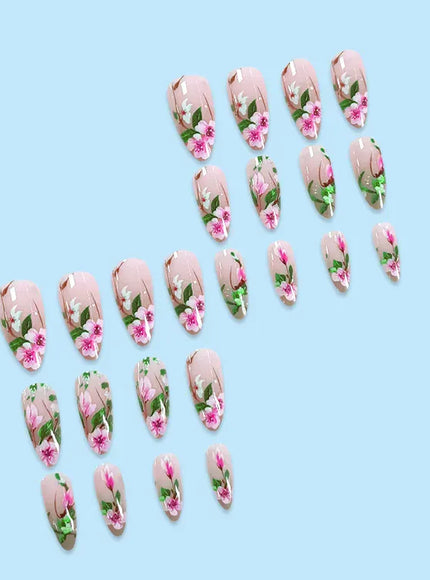 KissICON Floral Garden Fresh Press On Nails Almond Stiletto