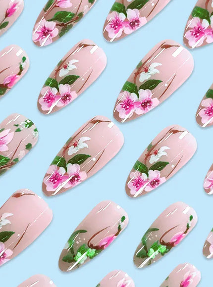 KissICON Floral Garden Fresh Press On Nails Almond Stiletto