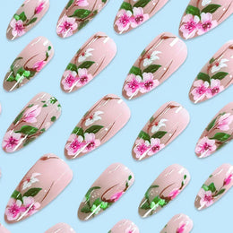 KissICON Floral Garden Fresh Press On Nails Almond Stiletto