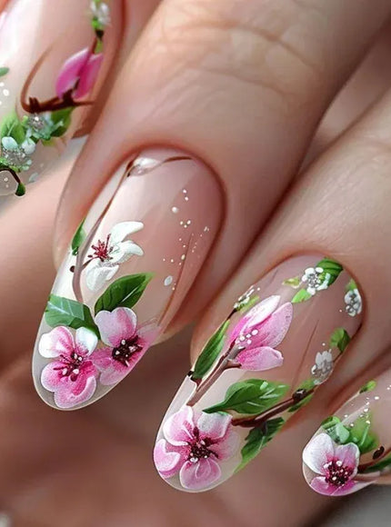 KissICON Floral Garden Fresh Press On Nails Almond Stiletto