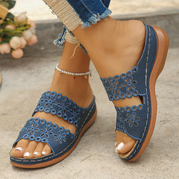 KissICON Floral Hollow Decor Wedges Sandals for Women Plus