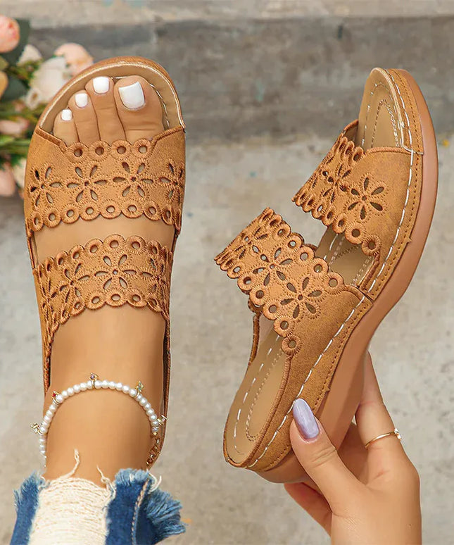 KissICON Floral Hollow Decor Wedges Sandals for Women Plus