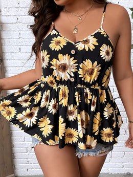 jkthpu-45 Floral Print Lace-Trimmed Camisole