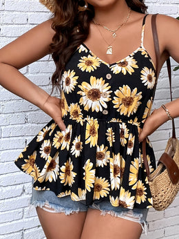 jkthpu-45 Floral Print Lace-Trimmed Camisole