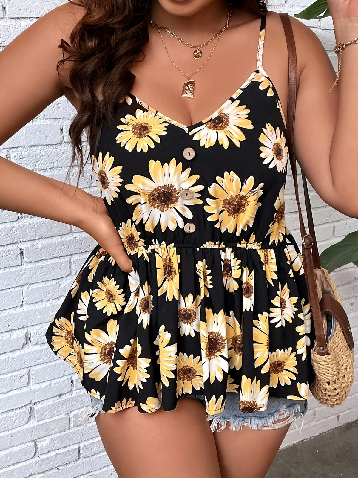 jkthpu-45 Floral Print Lace-Trimmed Camisole