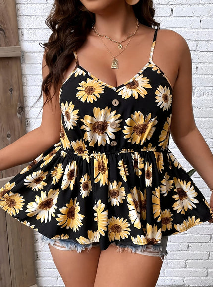 jkthpu-45 Floral Print Lace-Trimmed Camisole