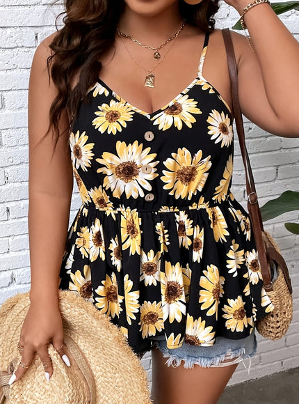 jkthpu-45 Floral Print Lace-Trimmed Camisole