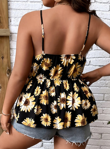 jkthpu-45 Floral Print Lace-Trimmed Camisole