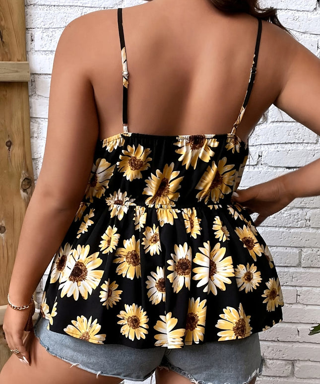 jkthpu-45 Floral Print Lace-Trimmed Camisole