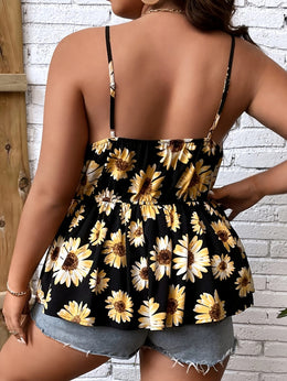 jkthpu-45 Floral Print Lace-Trimmed Camisole