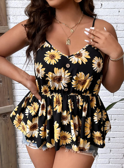 jkthpu-45 Floral Print Lace-Trimmed Camisole
