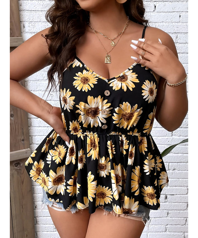 jkthpu-45 Floral Print Lace-Trimmed Camisole