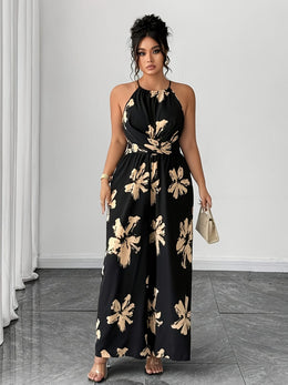 jkthpu-45 jumpsuit Floral Sleeveless Plus Size Summer Casual Jumpsuit