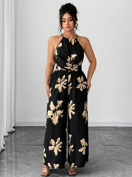 jkthpu-45 jumpsuit Floral Sleeveless Plus Size Summer Casual Jumpsuit