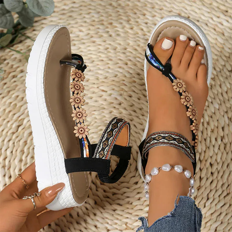 KissICON Flower Chain Wedges Sandals for Women Plus Size