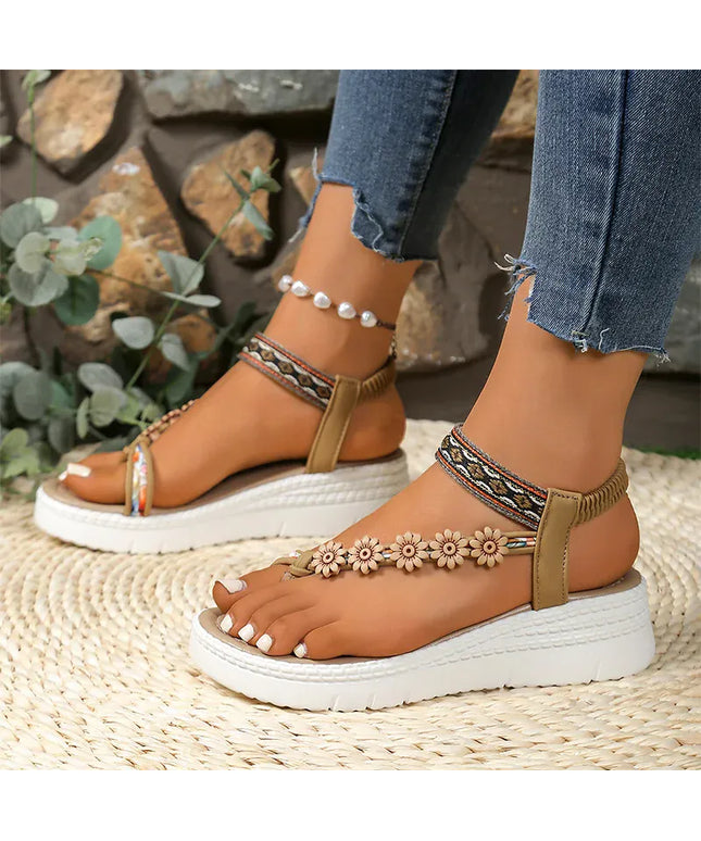 KissICON Flower Chain Wedges Sandals for Women Plus Size