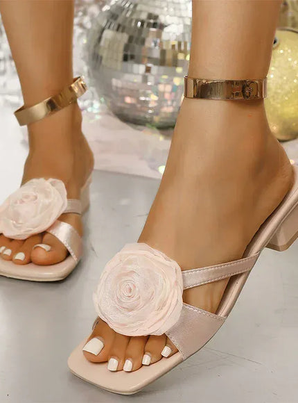 KissICON Flower Cross Band Low Heel Sandals Women Plus