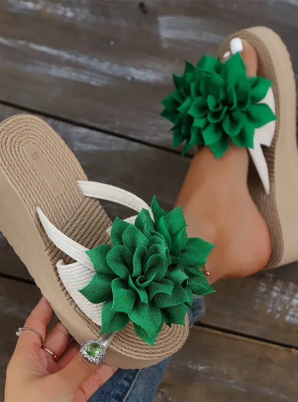 KissICON Flower Decor Wedges Sandals for Women Plus Size