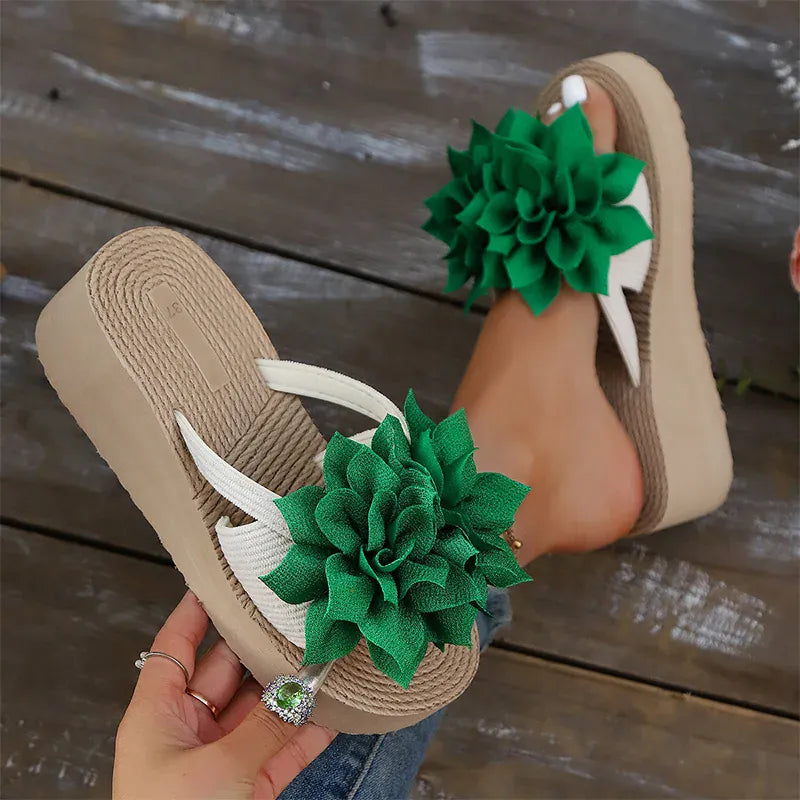 KissICON Flower Decor Wedges Sandals for Women Plus Size