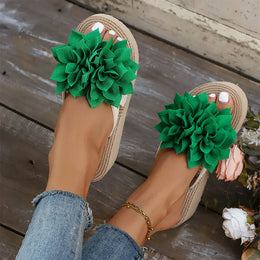 KissICON Flower Decor Wedges Sandals for Women Plus Size
